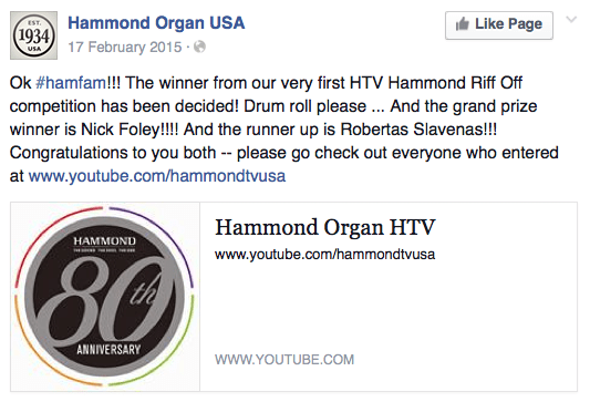Nick Foley Hammond Organ Riff-Off Winner